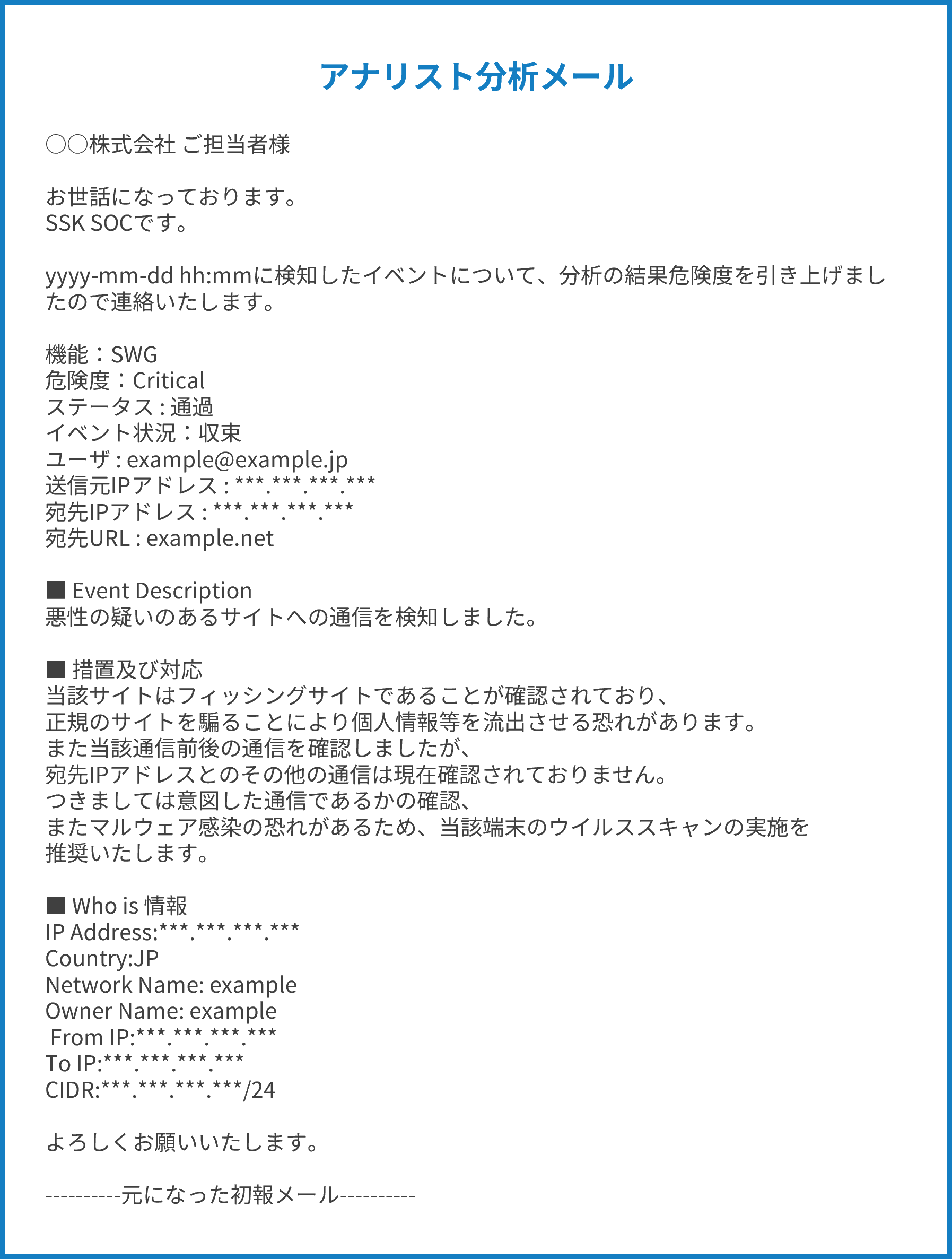 アナリスト分析メール サンプル